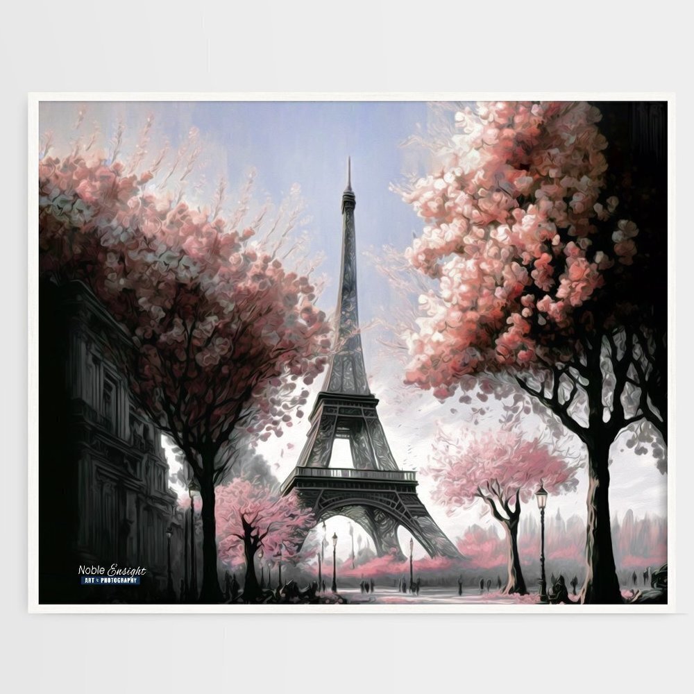 16x20 Eiffel Tower Floral Fantasy Watercolor Oil Painting‎ Art Print